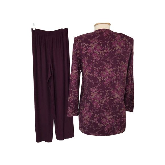 R&M Richards Career Pant Suit V Neck Lagenlook Floral Vintage Size 8 - Picture 2 of 8